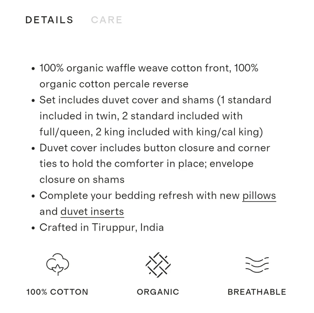 Quince 100% Organic Cotton Luxe Waffle Duvet & 2 Shams! King Cal King (660)